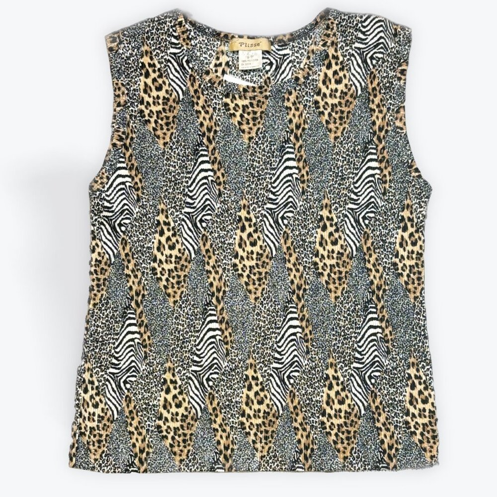 S - Vintage Plisse Cheetah & Zebra Patterned Top